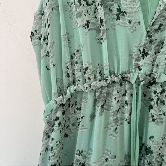 Massimo Dutti Mint Green Floral Ruffle Tiered Neck Sleeveless Maxi Dress - Picture 8 of 11